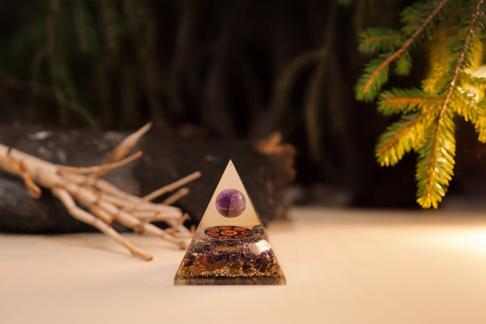 Handmade Geometric Pyramid Made with Amethyst And Tiger Eye
