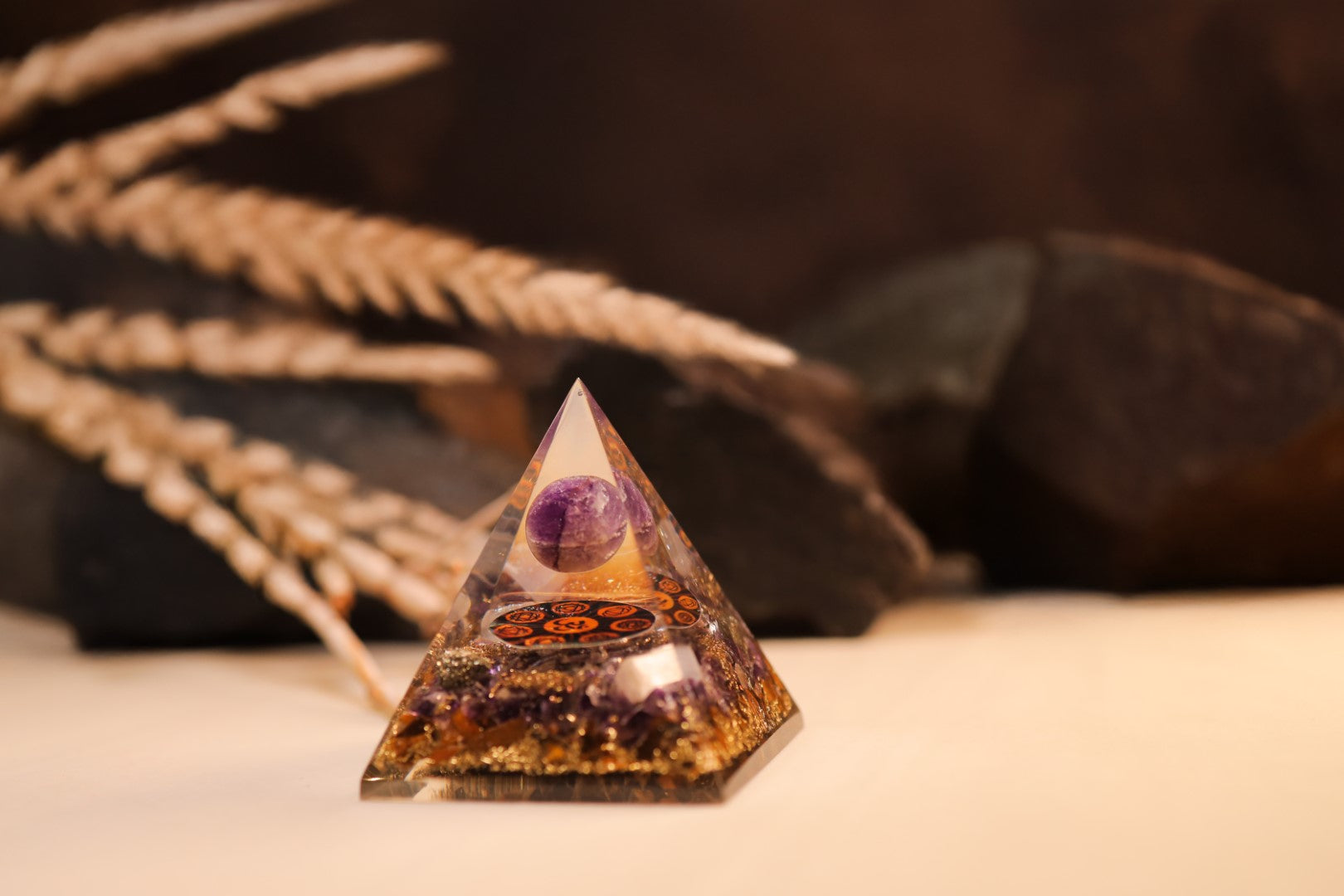 Handmade Geometric Pyramid Made with Amethyst And Tiger Eye