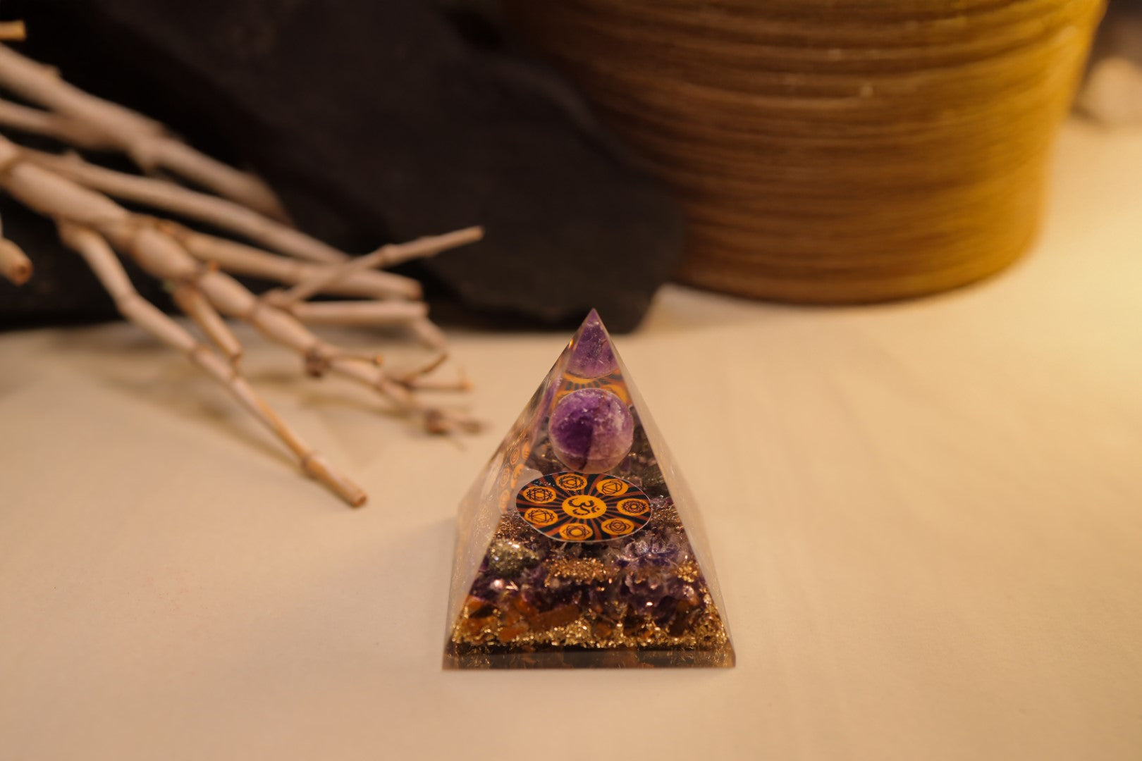 Handmade Geometric Pyramid Made with Amethyst And Tiger Eye