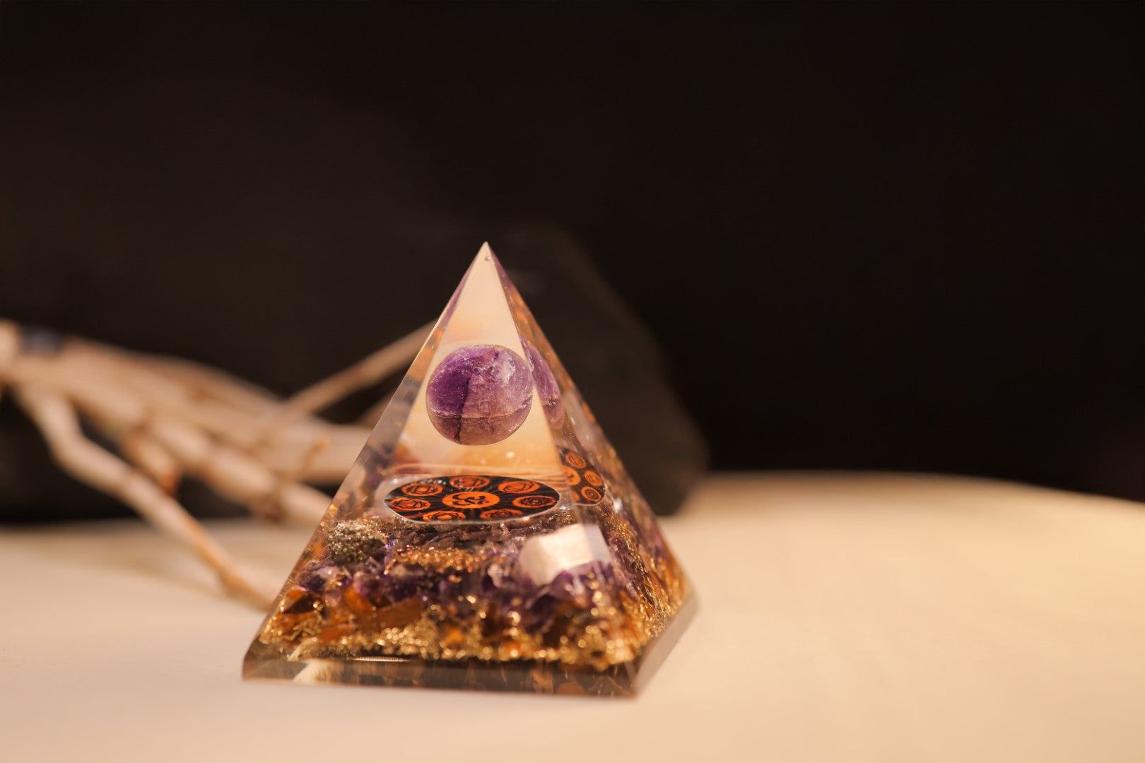 Handmade Geometric Pyramid Made with Amethyst And Tiger Eye