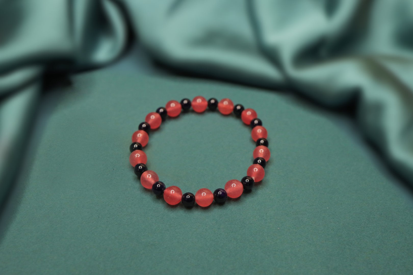 Strawberry Quartz & Black Tourmaline Bracelet